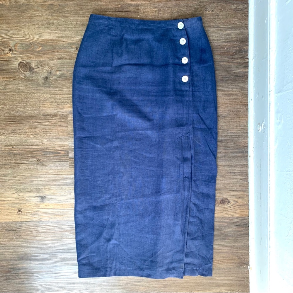GAP Linen Blue Skirt Buttons Long